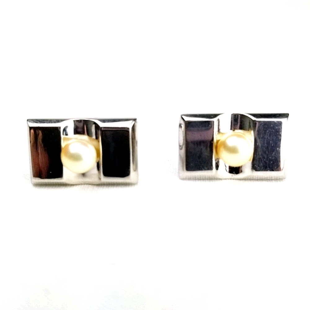 Vtg Akoya Pearl & Sterling Silver Cuff Links EVC - Picture 8 of 12